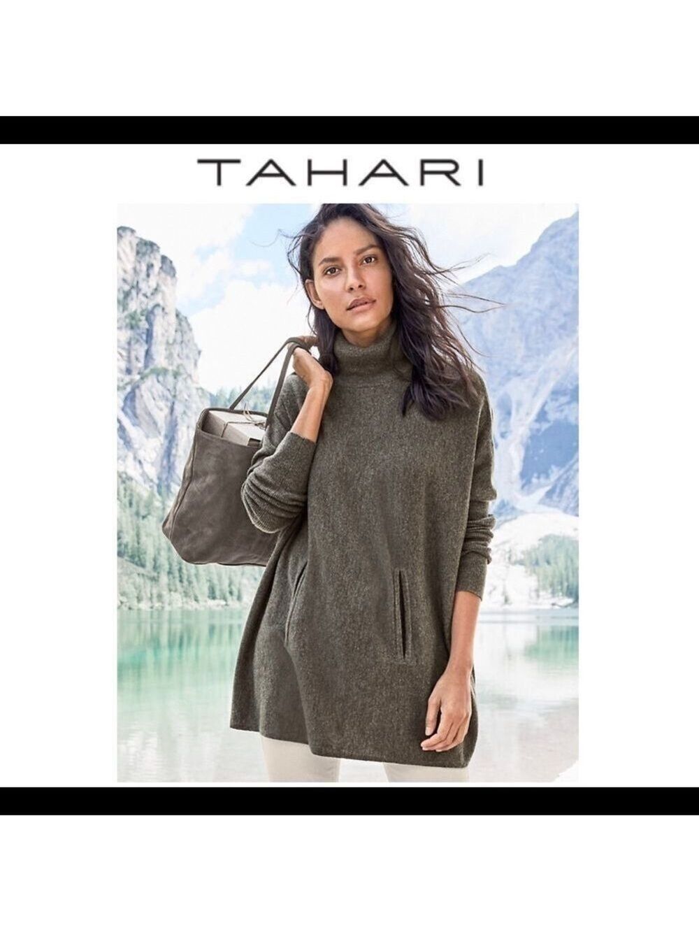 TAHARI merino wool oversized turtleneck sweater size extra large